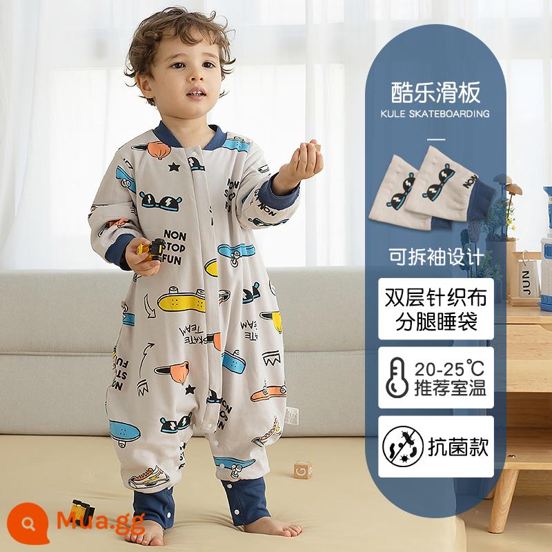 Túi ngủ cho bé xuân thu hai lớp cotton nguyên chất Túi ngủ xẻ chân cho bé Mùa thu đông phòng máy lạnh chăn bông chống đá đa năng - Bảng kháng khuẩn màu rễ sen 2 lớp không bông