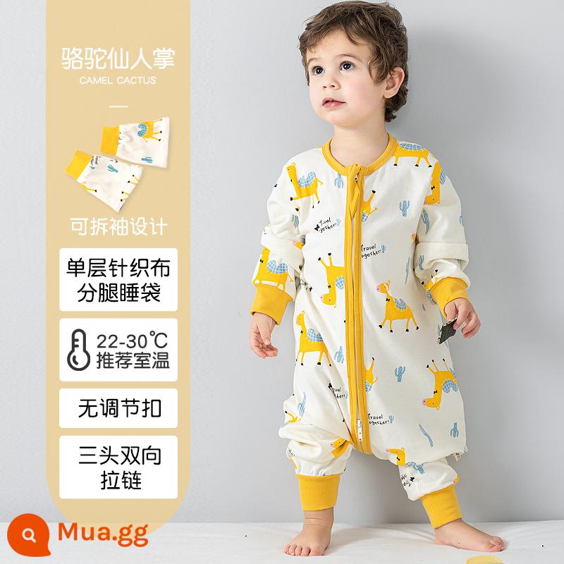 Túi ngủ cho bé xuân thu hai lớp cotton nguyên chất Túi ngủ xẻ chân cho bé Mùa thu đông phòng máy lạnh chăn bông chống đá đa năng - Lạc đà đen mùa hè một lớp