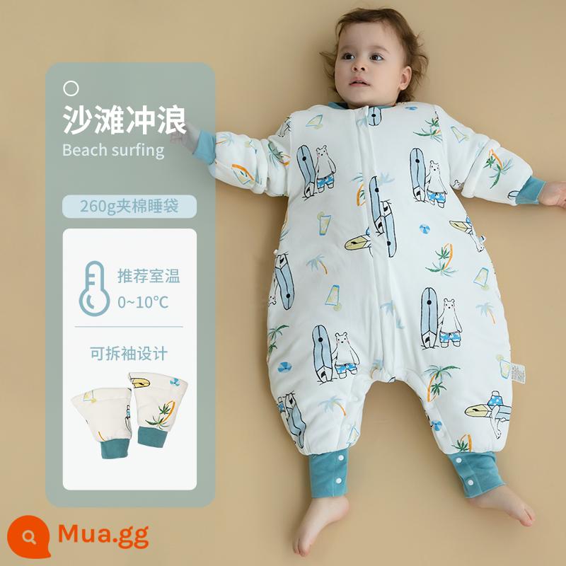 Túi Ngủ Cho Bé Mùa Thu Đông Túi Ngủ Dày Bằng Cotton Nguyên Chất Vỏ Chống Đá Trẻ Em Sơ Sinh Bé Sơ Sinh Xẻ Chân Túi Ngủ Đa Năng Cho Tất Cả Các Mùa - Lướt sóng trên bãi biển (260g bông) nhiệt độ áp dụng 0-10 độ