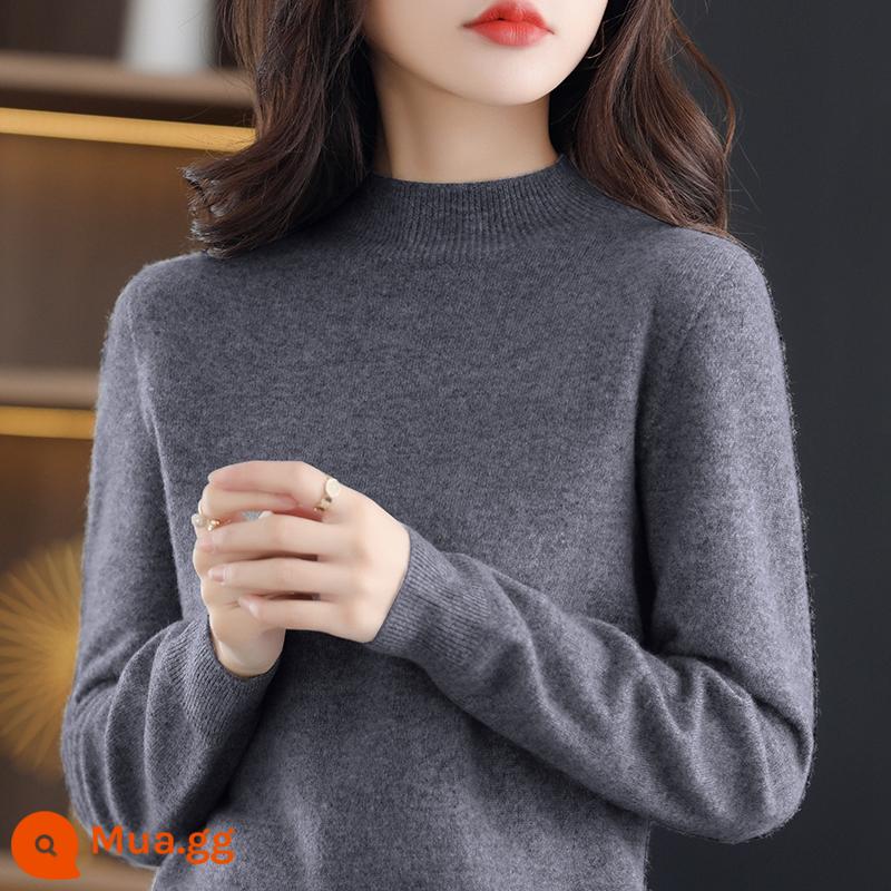 Hengyuanxiang 100 áo len cashmere nguyên chất nữ 2022 mới áo len nữ rộng rãi cỡ lớn mùa thu đông nửa cao cổ chạm đáy áo sơ mi - Màu xám (Nhận và mua hàng = ưu tiên giao hàng)