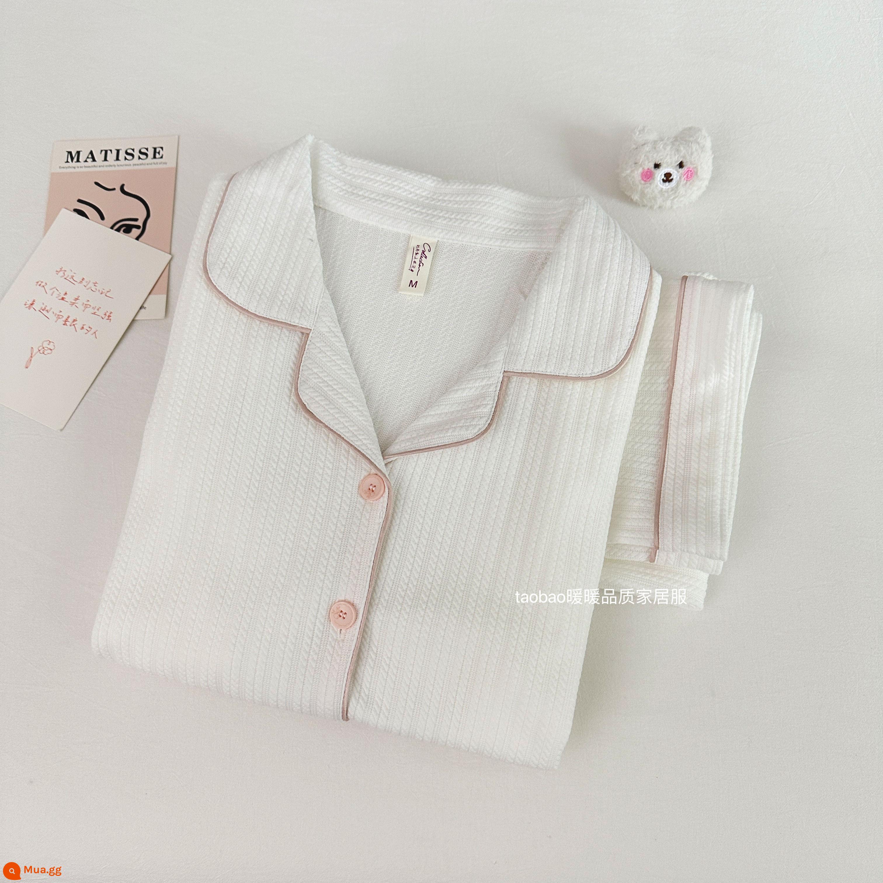 Bộ đồ ngủ dài tay bằng cotton nguyên chất màu trơn cao cấp dành cho nữ phong cách khí chất mùa xuân và mùa thu bộ đồ hai mảnh phục vụ tại nhà bằng cotton dành cho nữ - 43282-Cạnh màu tím