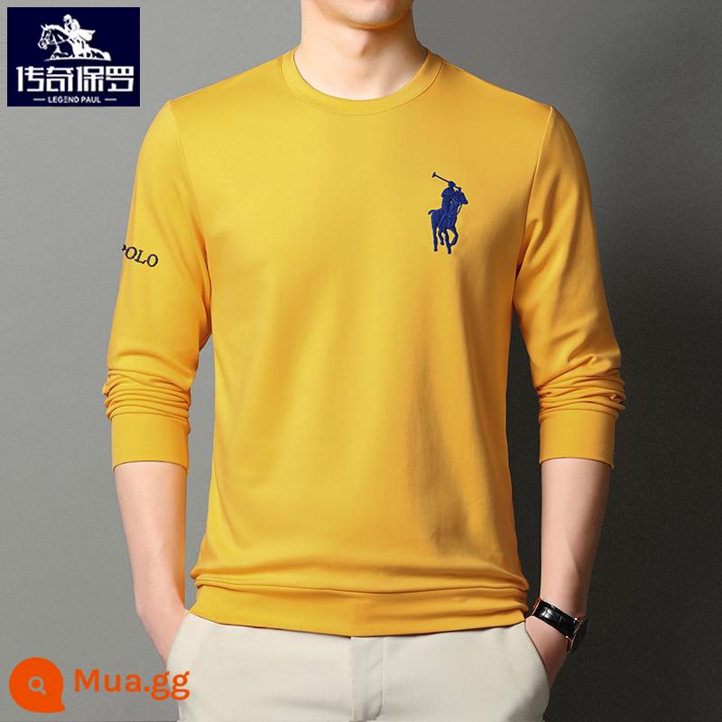 Áo thun dài tay polo nam thu đông thương hiệu xu hướng thêu áo thun cổ tròn quần dài Áo thun cotton dày dặn - Màu vàng [kiểu 6679] [Phong cách mùa xuân và mùa thu]