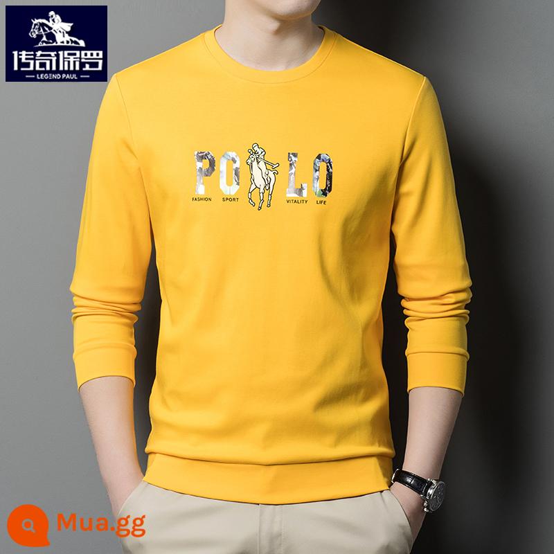 Áo thun dài tay polo nam thu đông thương hiệu xu hướng thêu áo thun cổ tròn quần dài Áo thun cotton dày dặn - Màu vàng [Mẫu 6672] [Mẫu mùa xuân và mùa thu]