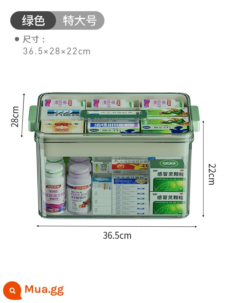 Hộp đựng thuốc gia dụng Nhật Bản, hộp đựng thuốc gia đình, hộp đựng thuốc dung tích lớn nhiều tầng, hộp đựng thuốc nhỏ cho trẻ em - ✅[Cực Lớn-Xanh] 2 lớp trong suốt [Mẫu cực dày]