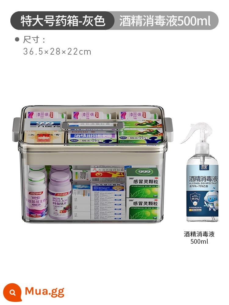 Hộp đựng thuốc gia dụng Nhật Bản, hộp đựng thuốc gia đình, hộp đựng thuốc dung tích lớn nhiều tầng, hộp đựng thuốc nhỏ cho trẻ em - ✅[Xám cực lớn]+[Chất khử trùng cồn 500ml]