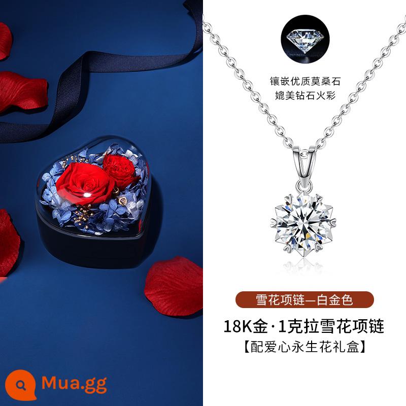 Vàng hồng 18k moissanite vòng cổ nữ 2022 mới xương đòn nhẹ sang trọng ngách 1 carat quà tặng Giáng Sinh - [Vàng trắng hồng 18k] Dây chuyền hình bông tuyết 1 carat (có thể điều chỉnh) + hộp quà hoa tình yêu vĩnh cửu