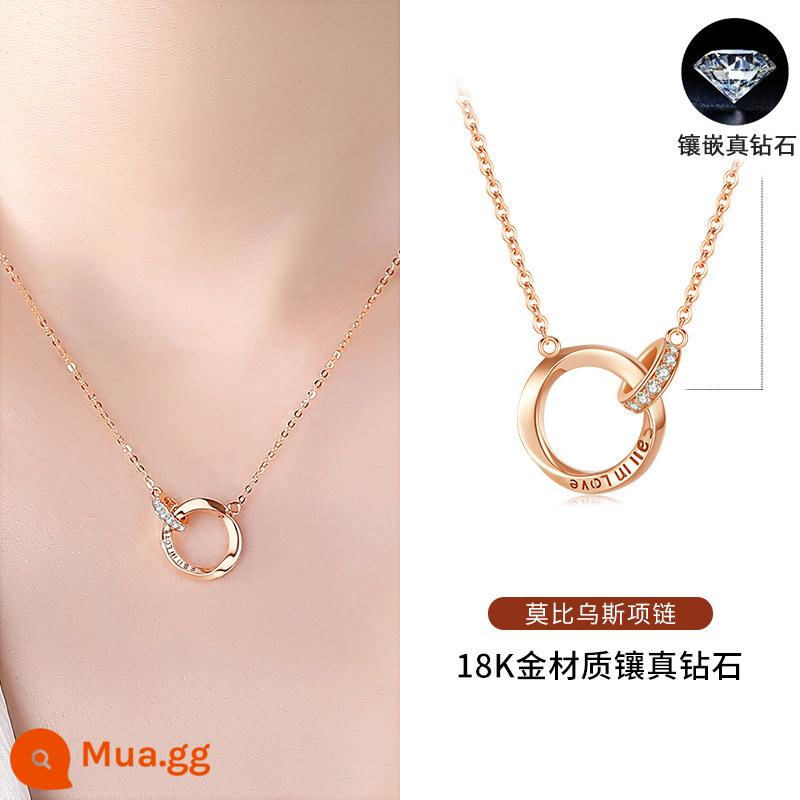 Mobius Nhẫn Vàng 18K Moissanite Vòng Cổ Nữ 2022 Đèn Mới Sang Trọng Thích Hợp Quà Tặng Giáng Sinh Cho Nữ - [Bộ vàng 18K đính kim cương thật] + bao bì thương hiệu + giấy chứng nhận đi kèm