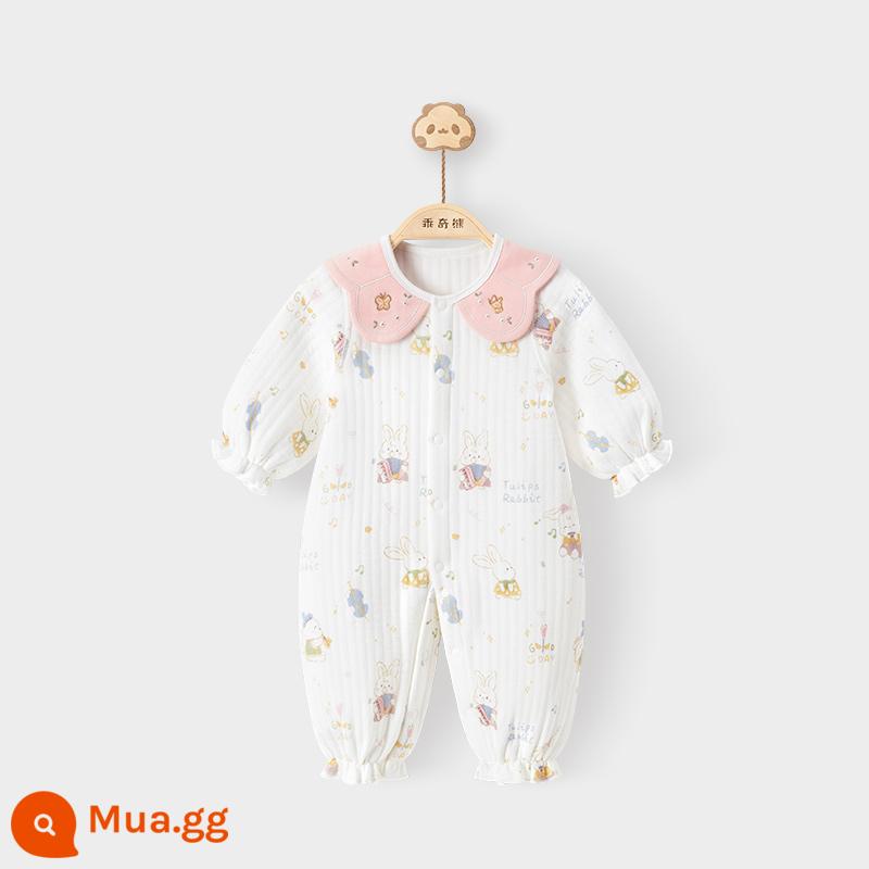 Gấu Bé Gái Kẹp Bé Gái Cotton Lụa Áo Liền Quần Thu Đông Cổ Búp Bê Quần Áo Bé Thỏ Năm Áo Liền Quần Dễ Thương - Hòa nhạc Mí Bài/Mí Thỏ