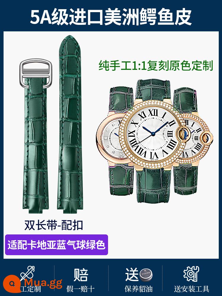 Phù hợp với dây da Cartier Da cá sấu Mỹ nguyên bản bóng lồi dây đeo đồng hồ phụ kiện nam nữ - Cá sấu Mỹ cấp 5A tùy chỉnh màu sắc [xanh bóng bay xanh] - dây đeo dài đôi có khóa