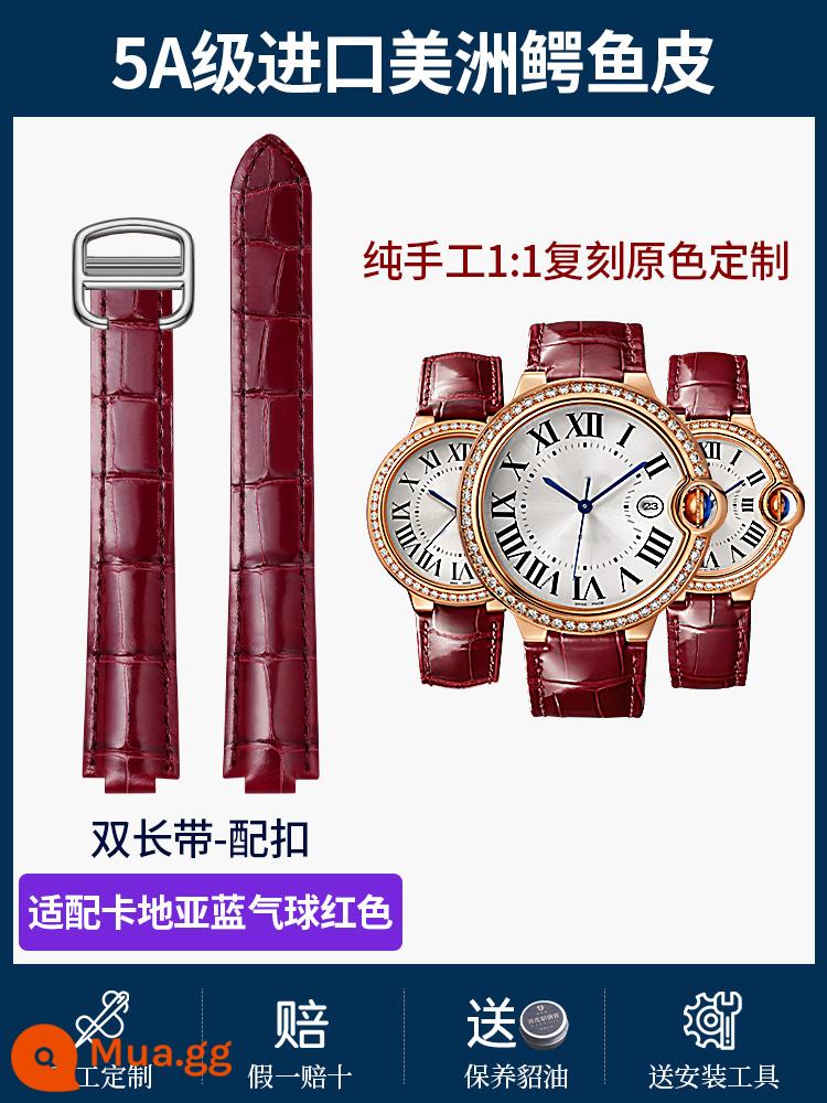 Phù hợp với dây da Cartier Da cá sấu Mỹ nguyên bản bóng lồi dây đeo đồng hồ phụ kiện nam nữ - Màu tùy chỉnh cá sấu Mỹ loại 5A - phù hợp với [màu xanh bóng đỏ] - dây đai dài đôi có khóa