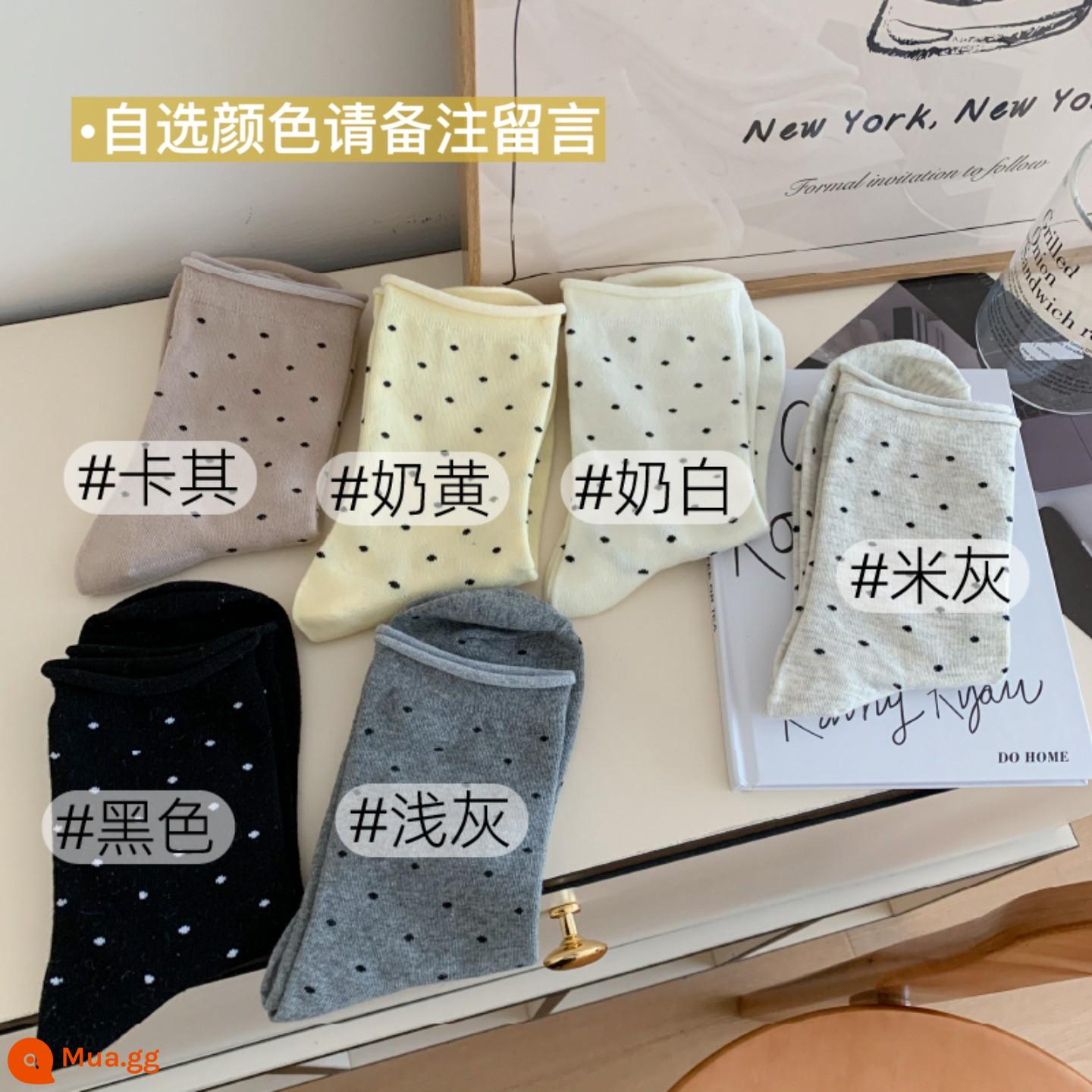 Tất chấm bi cho nữ mùa xuân thu cotton nguyên chất trong xu hướng tất ống giữa thể thao Hàn Quốc và Nhật Bản tất dài chấm bi uốn cong mùa hè - Chọn 5 đôi và để lại tin nhắn hoặc liên hệ bộ phận chăm sóc khách hàng để nhận xét, nếu không có ghi chú sẽ được giao ngẫu nhiên.