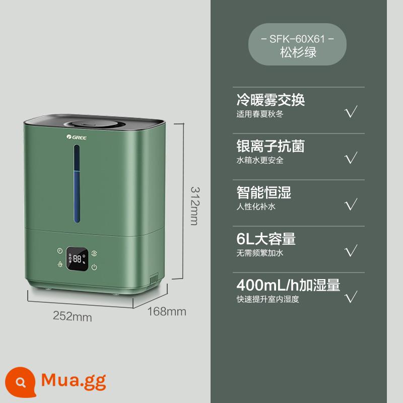 Máy tạo ẩm Gree 6L phun sương lạnh và ấm cho bà bầu em bé ion bạc kháng khuẩn nước mềm thông minh độ ẩm không đổi lượng sương mù lớn hương liệu - thông xanh