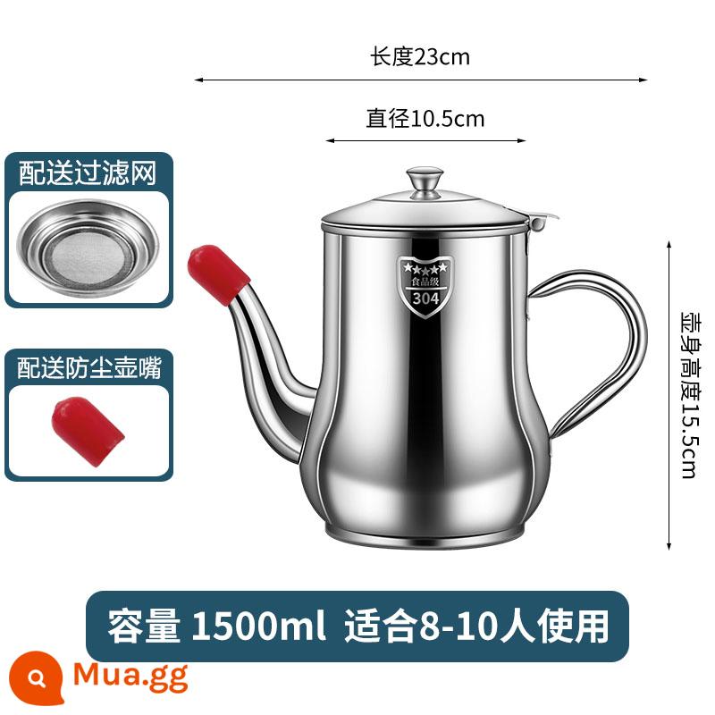 Nồi Dầu Inox 304 Nhà Bếp Chống Rò Rỉ Bình Lọc Dầu Hộ Gia Đình Không Treo Chai Dầu Dung Tích Lớn Hiện Vật chai Dầu - [Model 304] Bình dầu 1500ML (có lọc)