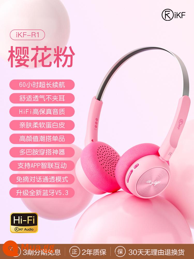 iKF R1 tai nghe đeo retro đầu nhỏ bluetooth không dây của Mỹ 2023 thiên niên kỷ y2k mới nhỏ - Sakura Pink- [Hỗ trợ APP + thời lượng pin 60 giờ + hội thoại trong suốt mà không cần chọn]