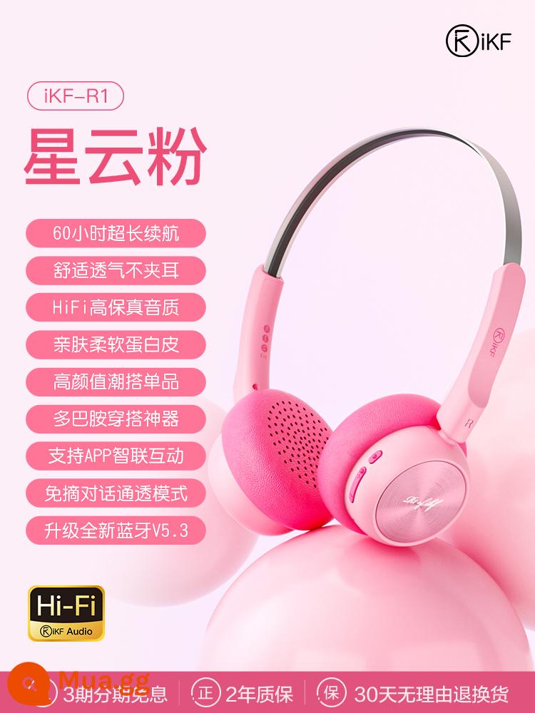 Tai nghe Bluetooth đeo đầu iKF R1 retro kèm trang phục phong cách dopamine đầu cổ nhỏ dành cho các nàng Panasonic Koss - Nebula Pink-[Thời lượng pin dài 60 giờ+thoải mái, thoáng khí và không bị mài mòn+chất lượng âm thanh độ trung thực cao HiFi]