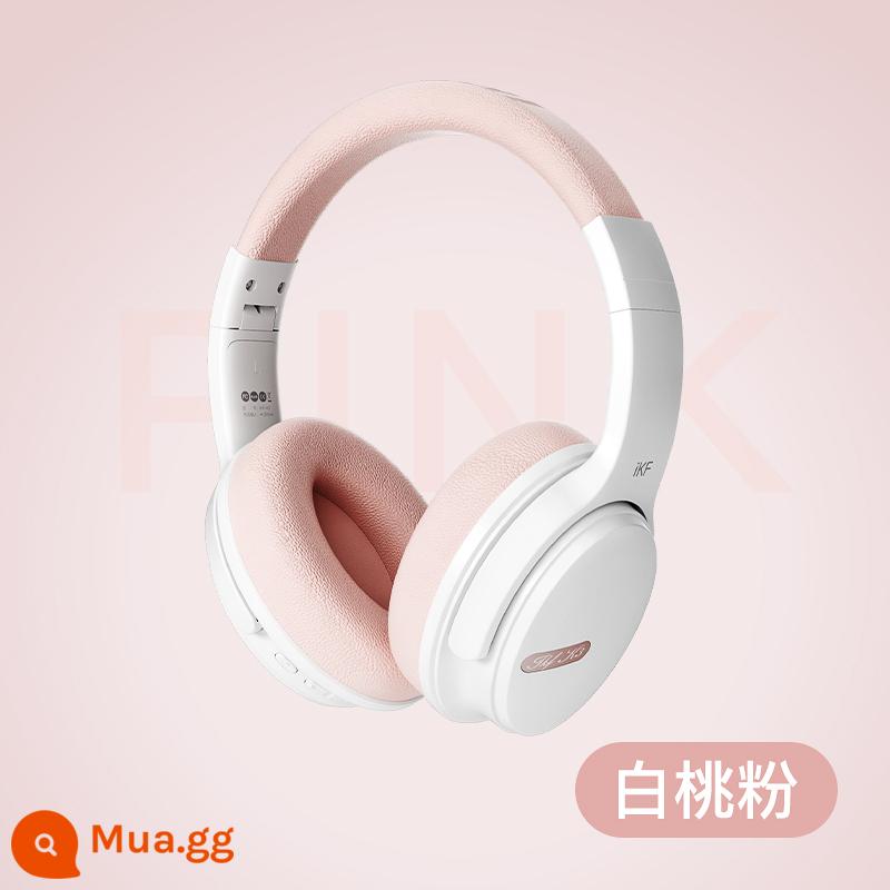 iKF K3 Tai nghe Bluetooth tai nghe chơi game thể thao không dây giảm tiếng ồn siêu dài chờ máy tính thể thao điện tử lớp học trực tuyến - Bột đào trắng-[Hỗ trợ kết nối thông minh APP + thời lượng pin 50 giờ]