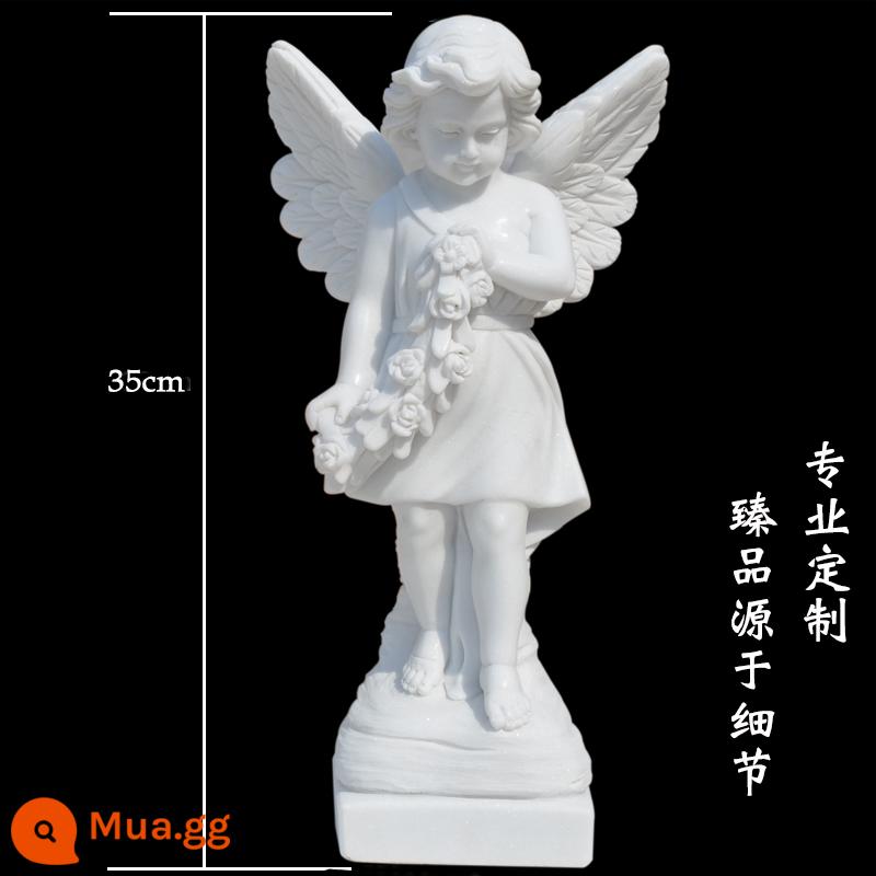 Han Baiyu Guardian Little Angel Church Cánh cửa cầu nguyện bằng đá để bảo vệ phòng khách thiên thần thủ công bằng đá khắc tùy chỉnh trang trí - Đá cẩm thạch trắng Hồ Nam 35 cm