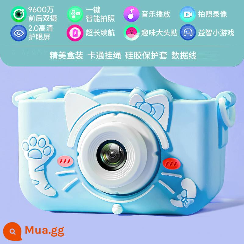 Đồ chơi máy ảnh trẻ em thỏ Mimi có thể chụp ảnh và in ảnh kỹ thuật số bé trai và bé gái Polaroid 61 quà tặng - Màu xanh mèo dễ thương/màn hình trong suốt/pin lớn/Camera kép trước sau 9600w [mang theo thẻ riêng, máy có thể chụp 50 ảnh]