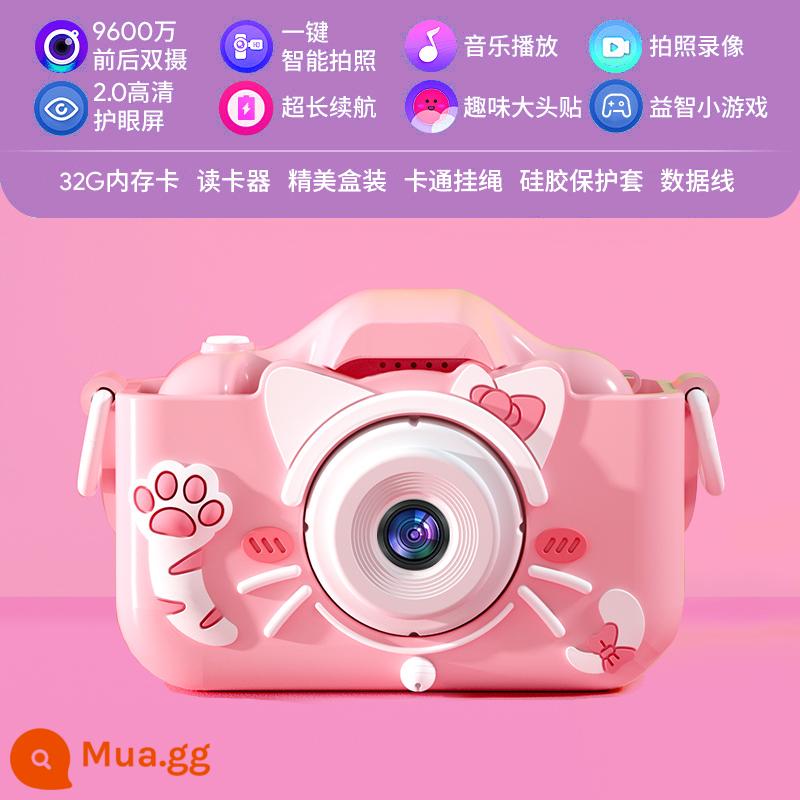 Đồ chơi máy ảnh trẻ em thỏ Mimi có thể chụp ảnh và in ảnh kỹ thuật số bé trai và bé gái Polaroid 61 quà tặng - [32g] Hồng mèo dễ thương/Màn hình siêu nét/Pin lớn/Camera kép trước sau 9600w