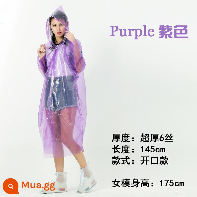 Dày dùng một lần áo mưa cho phụ nữ trưởng thành đi bộ đường dài poncho di động trong suốt áo đi bè nam 2 ngoài trời đa năng - Kiểu khóa mở cực dày màu tím kiểu nút 100g