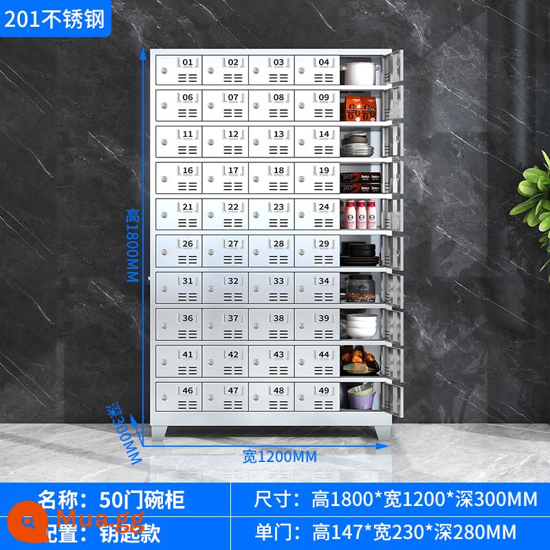 Tủ đựng bát đĩa bằng thép không gỉ nhân viên tủ đĩa căng tin tủ trường học tủ lưu trữ nhiều ngăn tủ xưởng vô trùng tủ giày nhiều cửa - Tủ 50 cửa 201 chìa khóa