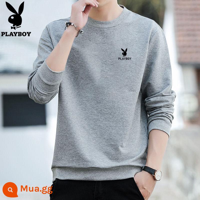 Áo sơ mi dài tay Playboy cotton giản dị cho nam mùa xuân và mùa thu đáy áo sơ mi cộng với quần áo cổ tròn rộng rãi thường ngày - Xám [Phong cách 558] Phong cách mùa xuân và mùa thu