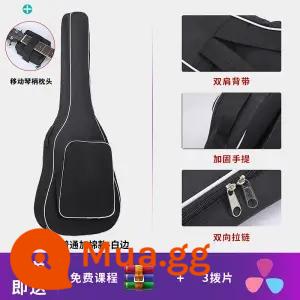 Đàn Guitar Túi 36 38 39 41 40 Inch Đa Năng Đàn Guitar Túi Dày Đàn Guitar Gỗ Túi Cao Cấp Chống Nước Dân Gian Ba ​​Lô - Mẫu cotton thông thường 40/41 inch - viền trắng + 123 dây + gối piano + 3 phím đàn