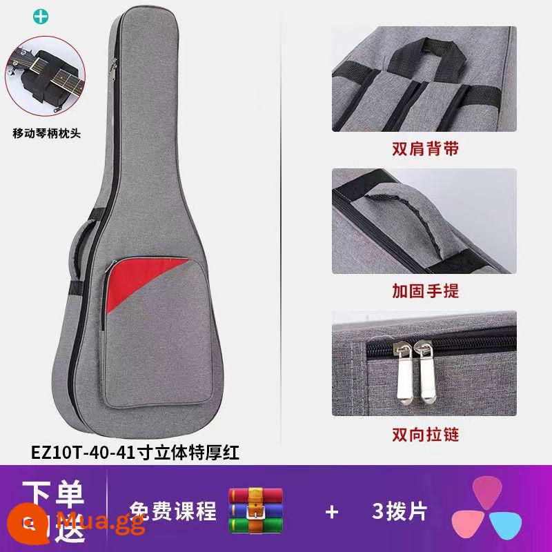 Đàn Guitar Túi 36 38 39 41 40 Inch Đa Năng Đàn Guitar Túi Dày Đàn Guitar Gỗ Túi Cao Cấp Chống Nước Dân Gian Ba ​​Lô - 40/41 inch cực dày màu đỏ + 123 dây + gối đàn piano + 3 phím đàn