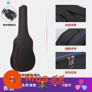 Đàn Guitar Túi 36 38 39 41 40 Inch Đa Năng Đàn Guitar Túi Dày Đàn Guitar Gỗ Túi Cao Cấp Chống Nước Dân Gian Ba ​​Lô - Model dày 36/38 inch - viền đỏ + 123 dây + gối đàn piano + 3 phím đàn