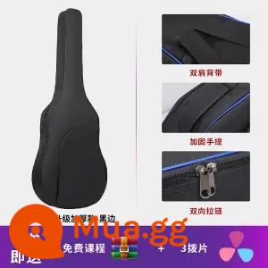 Đàn Guitar Túi 36 38 39 41 40 Inch Đa Năng Đàn Guitar Túi Dày Đàn Guitar Gỗ Túi Cao Cấp Chống Nước Dân Gian Ba ​​Lô - Model dày 40/41 inch - viền đen + 1 dây + 3 phím đàn