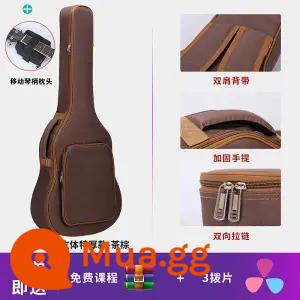 Đàn Guitar Túi 36 38 39 41 40 Inch Đa Năng Đàn Guitar Túi Dày Đàn Guitar Gỗ Túi Cao Cấp Chống Nước Dân Gian Ba ​​Lô - Model cực dày 40/41 inch - màu nâu trà + 123 dây + gối đàn piano + 3 phím đàn