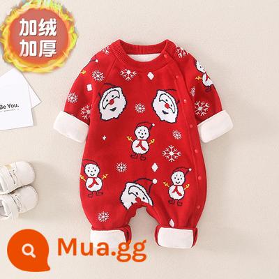 Áo liền quần thu đông cho bé trai bé hổ phong cách Trung Hoa chúc mừng năm mới Quần áo năm mới nữ cộng với áo len lông cừu - Ông già Noel—Phiên bản lông cừu, nhỏ quá nửa cỡ