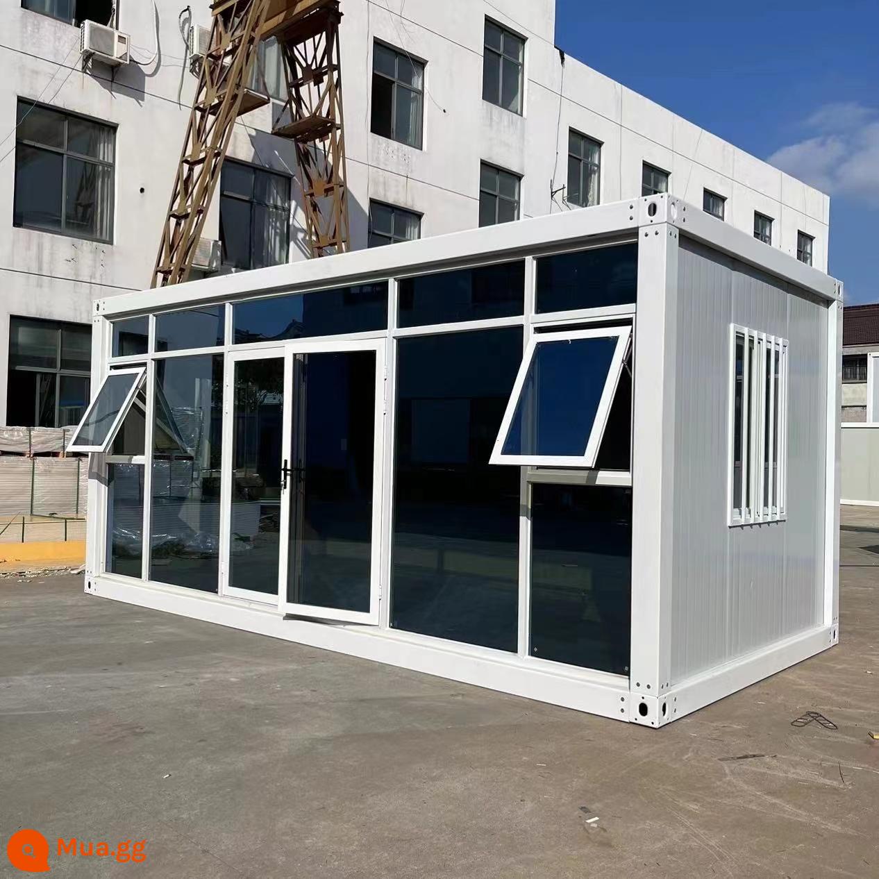 Nhà di động container để ở, nhà tích hợp thép màu, tùy chỉnh văn phòng, lắp ráp đơn giản, nhà tiền chế có thể tháo rời - Phòng hộp màu trắng với vách kính