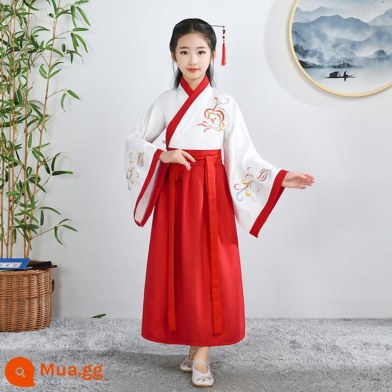 Hanfu trẻ em, tiết mục khai mạc trường mẫu giáo bé gái, trang phục bé trai phong cách Trung Hoa, đồng phục học sinh Trung Quốc, trang phục biểu diễn tiểu học nữ - Trắng + Đỏ Nữ F-4