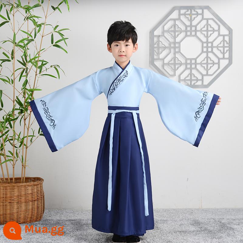 Hanfu trẻ em, tiết mục khai mạc trường mẫu giáo bé gái, trang phục bé trai phong cách Trung Hoa, đồng phục học sinh Trung Quốc, trang phục biểu diễn tiểu học nữ - Áo tay rộng nam màu xanh