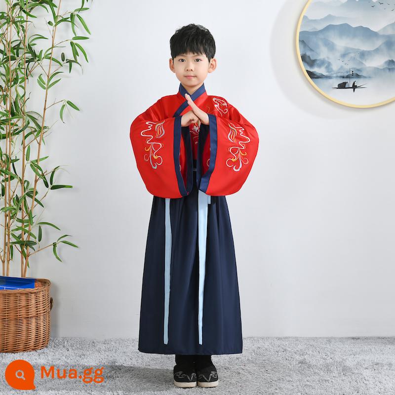 Hanfu trẻ em, tiết mục khai mạc trường mẫu giáo bé gái, trang phục bé trai phong cách Trung Hoa, đồng phục học sinh Trung Quốc, trang phục biểu diễn tiểu học nữ - F-2 Nam Màu Đỏ + Xanh Navy