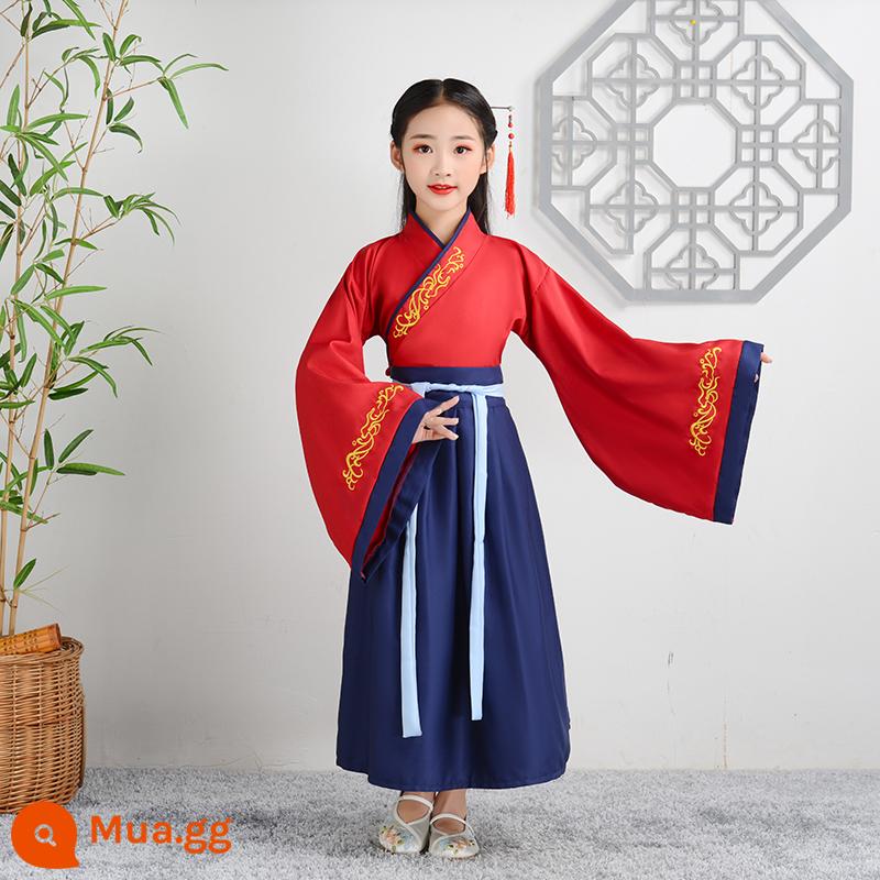 Hanfu trẻ em, tiết mục khai mạc trường mẫu giáo bé gái, trang phục bé trai phong cách Trung Hoa, đồng phục học sinh Trung Quốc, trang phục biểu diễn tiểu học nữ - Áo nữ tay rộng màu đỏ tía