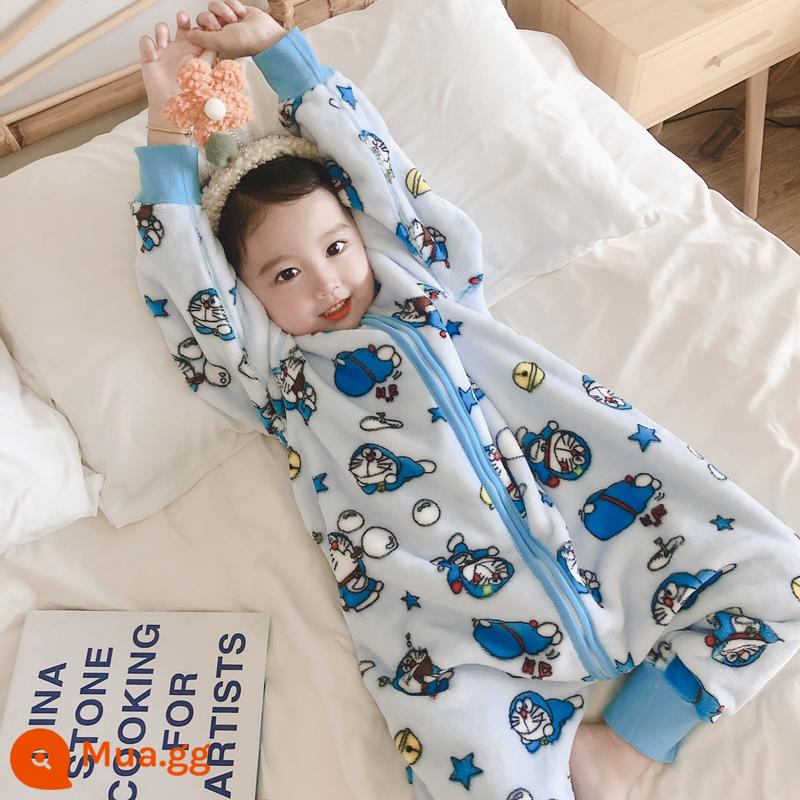 Túi ngủ bé vào mùa thu và mùa đông em bé Pyjamas Boys, Boys, cộng với cú hích san hô dày - Blue D trong vai Cat (Flannel)