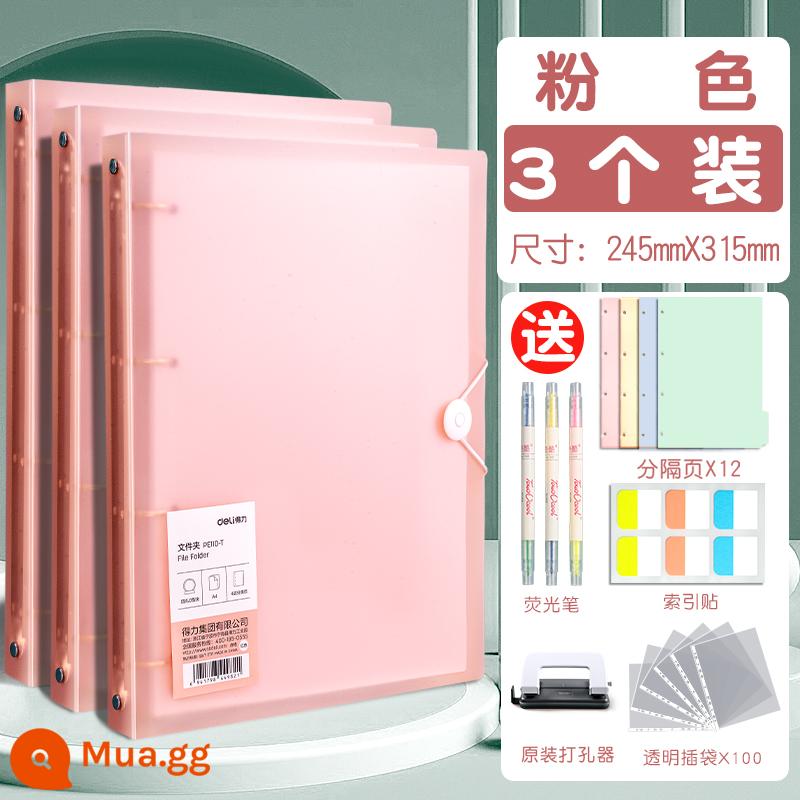 Đục lỗ 4 lỗ a4 mạnh mẽ Dụng cụ giao hàng kẹp tờ rơi 4 lỗ lưu trữ thư mục tờ rời 4 lỗ kẹp sách trong suốt kẹp giấy kẹp thông tin sách hoàn thiện giấy kiểm tra vỏ tạo tác chèn túi kẹp giấy dung lượng lớn - Bộ 3 gói [hồng] đi kèm dụng cụ bấm lỗ + 100 túi chèn trong suốt + 12 trang ngăn cách + miếng dán chỉ mục bút đánh dấu