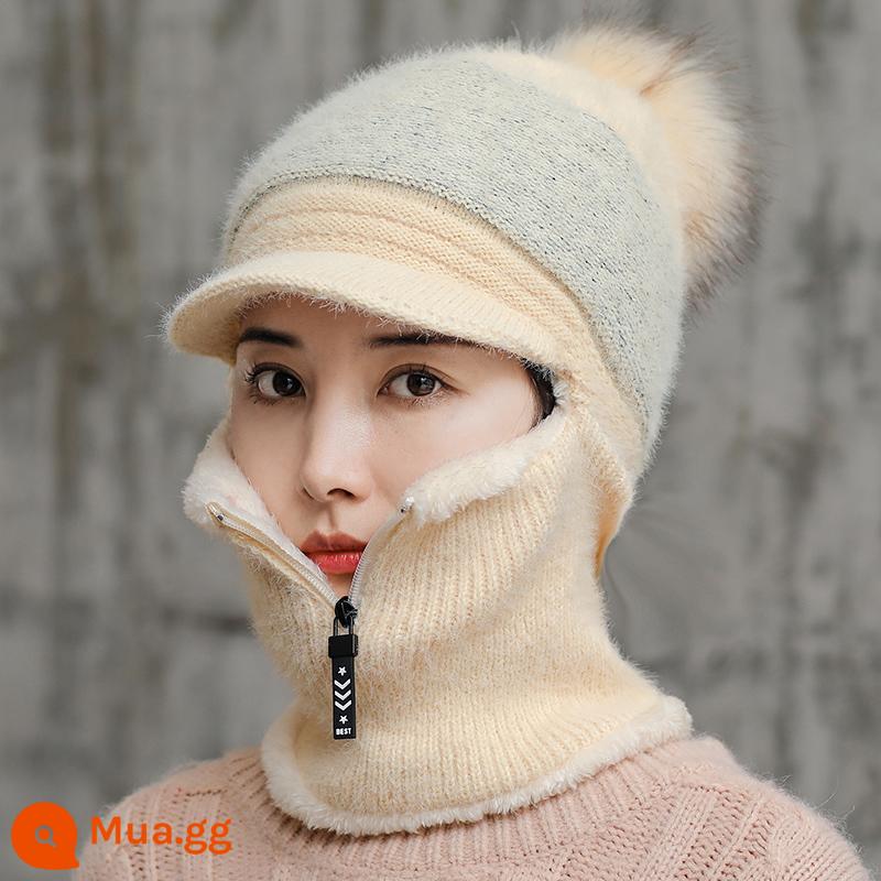 Nón Nữ Mùa Đông Của Cổ Khăn One Plus Nhung Đi Xe Đạp Điện Chống Lạnh Hood Ấm Hiện Vật Phong Cách Nước Ngoài Chống Gió - Phiên bản màu dây kéo màu be