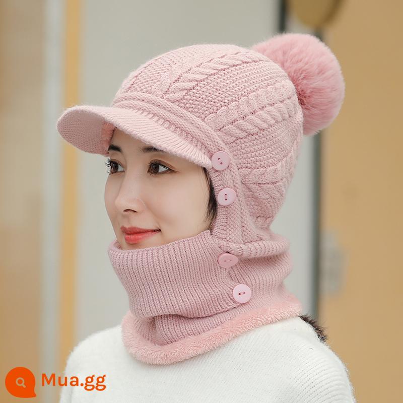 Nón Nữ Mùa Đông Của Cổ Khăn One Plus Nhung Đi Xe Đạp Điện Chống Lạnh Hood Ấm Hiện Vật Phong Cách Nước Ngoài Chống Gió - Kiểu xoắn màu hồng