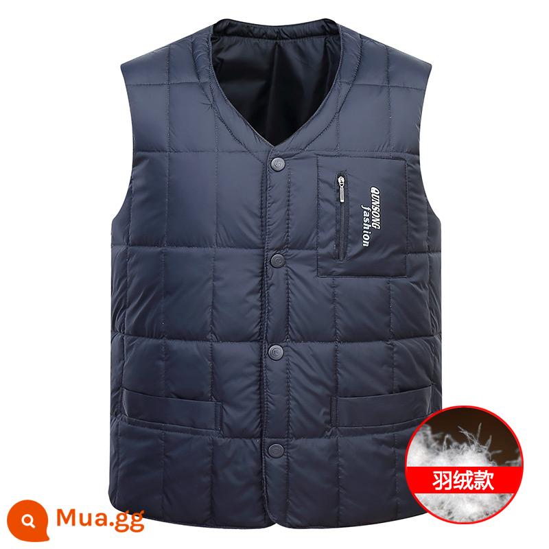 Trung Niên Và Cao Tuổi Áo Vest Nam Nỉ Dày Bố Mùa Đông Xuống Áo Ông Nội Mùa Đông Ấm Áo Vest Áo Vest - 558 Navy-(kiểu xuống)