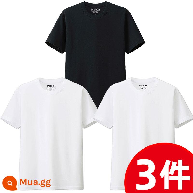 Áo thun ngắn tay màu trơn cotton nguyên chất của Nhật Bản áo sơ mi có đáy cho nam và nữ Áo thun trắng cỡ lớn Áo thun dài tay nam màu đen nguyên chất cỡ lớn nửa tay - [Trắng+Trắng+Đen]