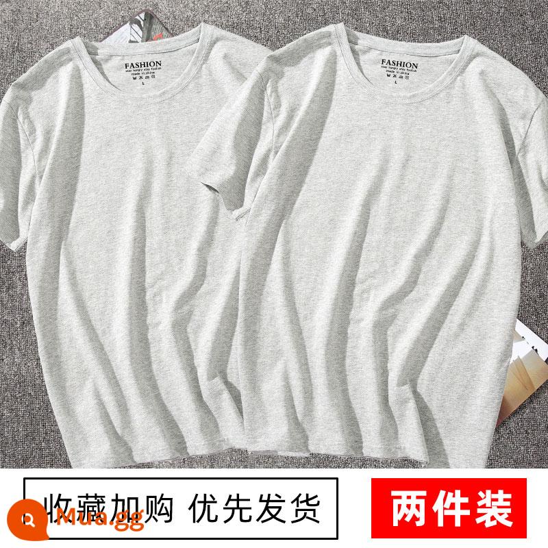 Áo thun ngắn tay màu trơn cotton nguyên chất của Nhật Bản áo sơ mi có đáy cho nam và nữ Áo thun trắng cỡ lớn Áo thun dài tay nam màu đen nguyên chất cỡ lớn nửa tay - [xám+xám]