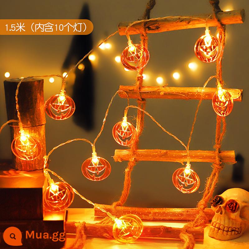 Halloween bí ngô đèn lồng trang trí dạ quang đèn lồng đồ trang trí cột mẫu giáo thanh bầu không khí cảnh bố trí đạo cụ - Bí ngô phẳng rỗng dây đèn Halloween (1,5 mét 10 đèn)