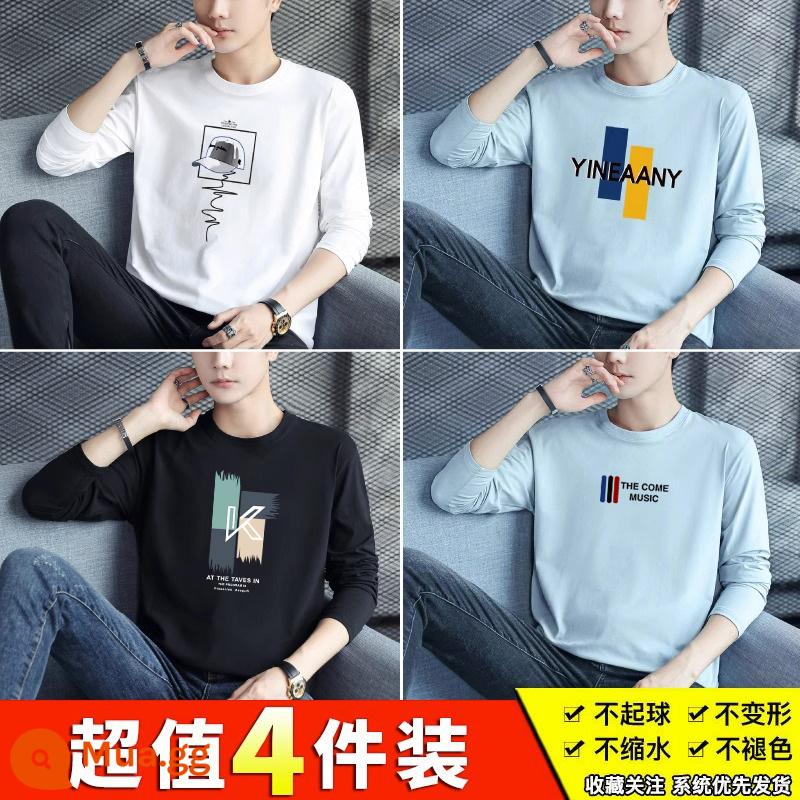 Semir Nhóm Áo Thun Nữ Tay Dài In Nam 2023 Mới Xuân Thu Hợp Thời Trang Quần Áo Thu Đông Cotton Đáy Áo Sơ Mi - 12-1025 trắng+2174 xanh+905 đen+903 xanh