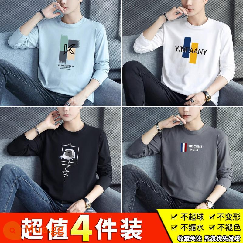 Semir Nhóm Áo Thun Nữ Tay Dài In Nam 2023 Mới Xuân Thu Hợp Thời Trang Quần Áo Thu Đông Cotton Đáy Áo Sơ Mi - 18-905 xanh+2174 trắng+1025 đen+903 xám