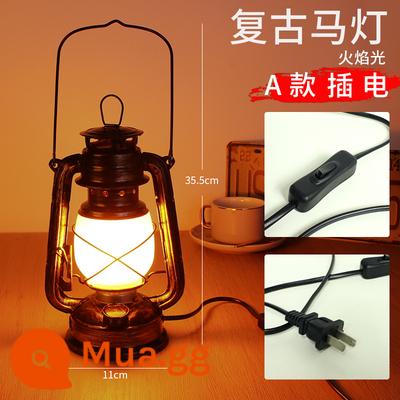 Sạc Đèn Led Thanh Đèn Bàn Sắt Rèn Đèn Bàn Sáng Tạo Retro Thanh Cafe Dầu Hỏa Đèn Dầu Hỏa Đèn Thanh Đèn Ngủ - Đèn ngọn lửa loại A [Sử dụng phích cắm trực tiếp 220V] Sạc nhanh Type-c