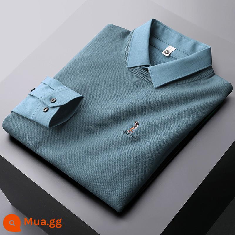 Ánh sáng mùa thu và mùa đông sang trọng lõi retro Velvet giả hai mảnh áo len dành - 72-M1021 xanh sương mù