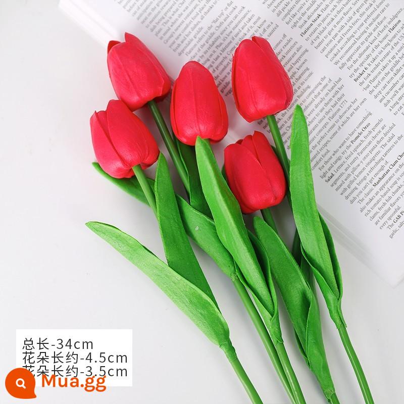 38 Ngày Phụ Nữ Tulip Mô Phỏng Hoa Hoa Hồng Trang Trí Bánh Cắm Ruy Băng Lưới Xung Quanh Lễ Hội Nữ Thần Ngày 8 Tháng 3 - 5 bông hoa tulip đỏ trắng